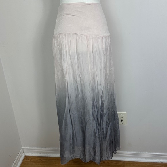 Vintage Dip Dye Pink Grey Maxi Skirt Womens Sz Large Silk Beachy Fold Over Italy - Picture 3 of 15